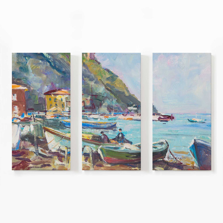 Frametolia Rustic Italian Whimsy Village 3 Panel Split Large Canvas